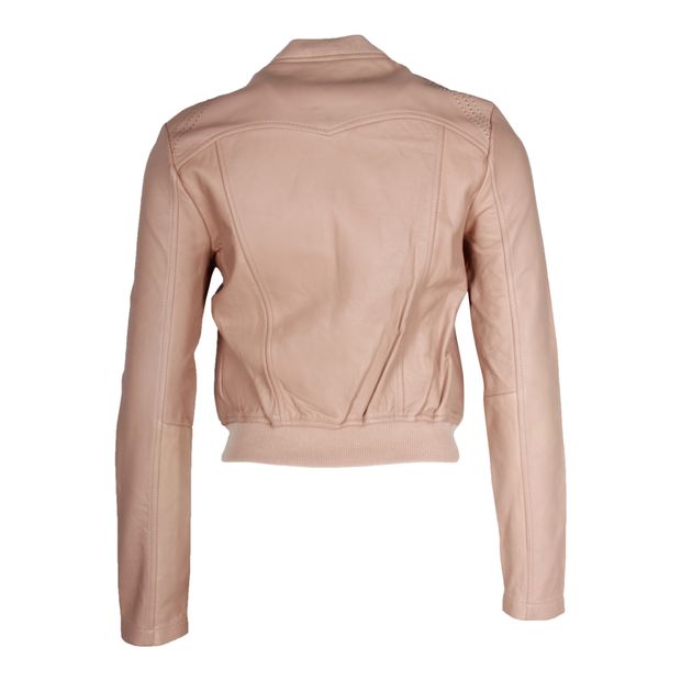Maje Bomber Jacket in Pink Leather