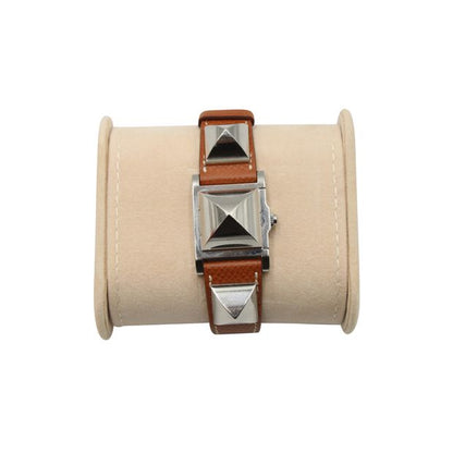 HERMÈS Medor Steel Barenia Leather Wrist Watch