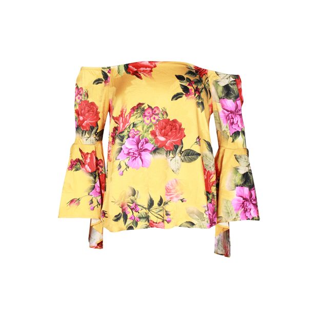 Alice + Olivia Bright Floral Top With Bell Shaped Sleeves