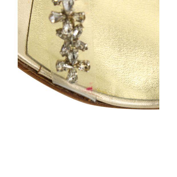 Manolo Blahnik Crystal-Embellished Sandals in Gold Leather