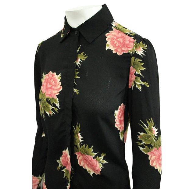 REFORMATION Black/Floral Print Viscose Shirt with Collar