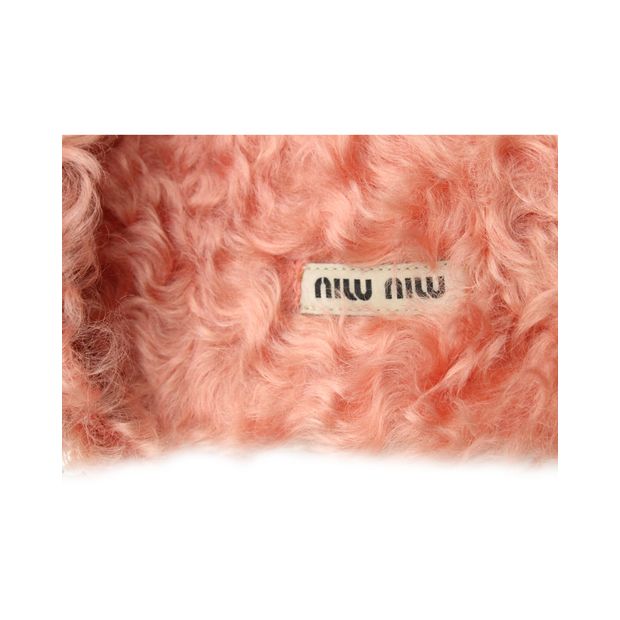 Miu Miu Pearl Embellished Slides in Pink Faux Fur