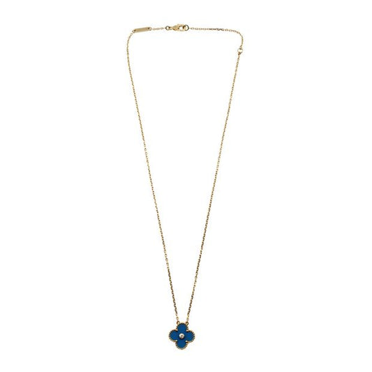 Limited Edition 18K Gold Celestial Blue Porcelain Alhambra Pendant with Diamond