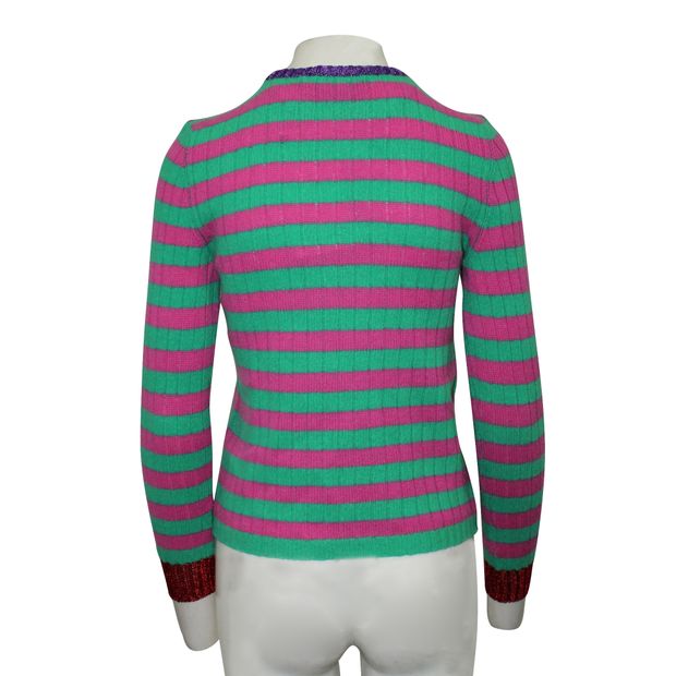 Gucci Green And Pink Striped Cashmere Blend Sweater