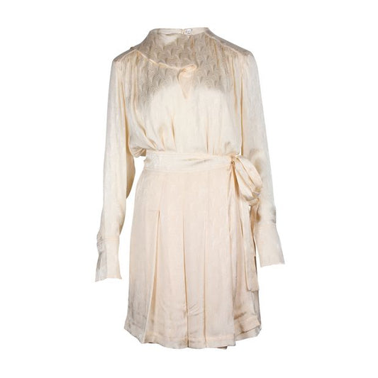Victoria Beckham Wrap-Effect Pleated Jacquard Dress in Cream Acetate