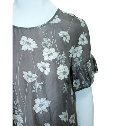 CONTEMPORARY DESIGNER Grey Floral Print Silk Dress