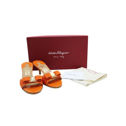 Salvatore Ferragamo Orange Patent Leather Glory Mules