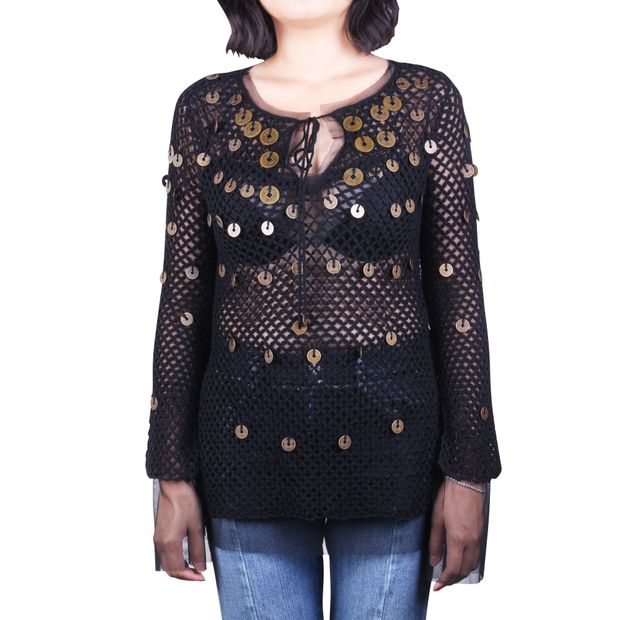 VIVIENNE TAM Black Cochet Top With Coin