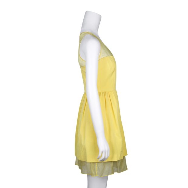 CONTEMPORARY DESIGNER Bright Yellow Cocktail Dress with Mesh Front