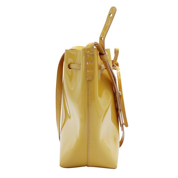 Mansur Gavriel Mustard Patent Leather Bucket Bag