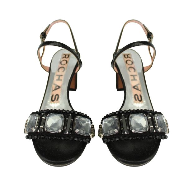 Contemporary Designer Black Crystal Embellish Sandal