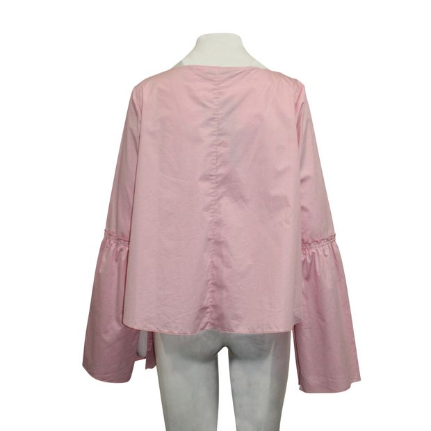 Contemporary Designer Pink Boat Neck Blouse With Ruffles