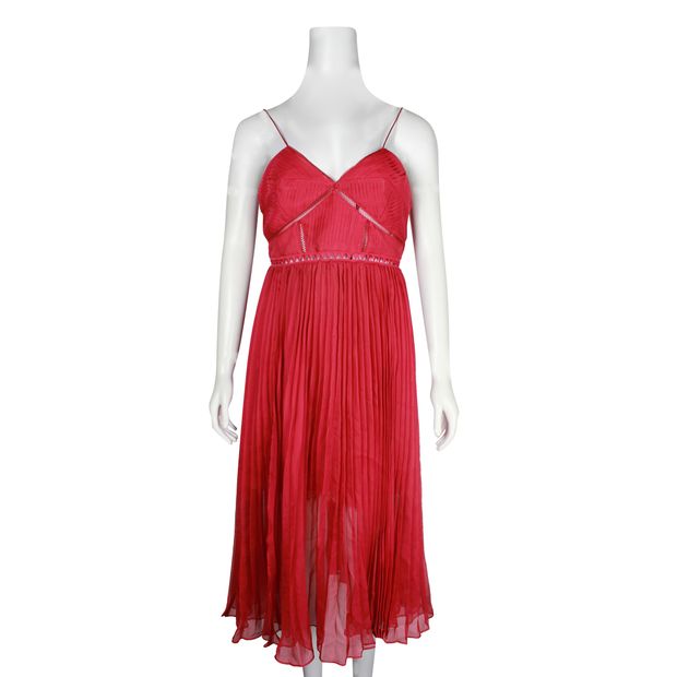 Self-Portrait Elegant Fuchsia Spaghetti Shoulder Straps Pleated Midi Dress