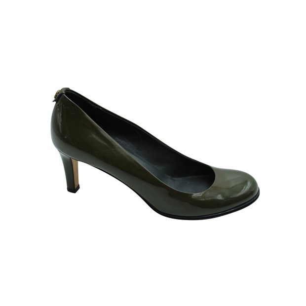 Gucci Olive Green Patent Leather Round Toe Heels
