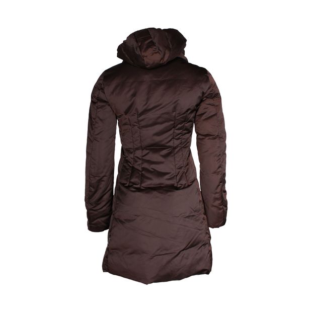 Moncler Puffed Long Coat in Brown Polyester