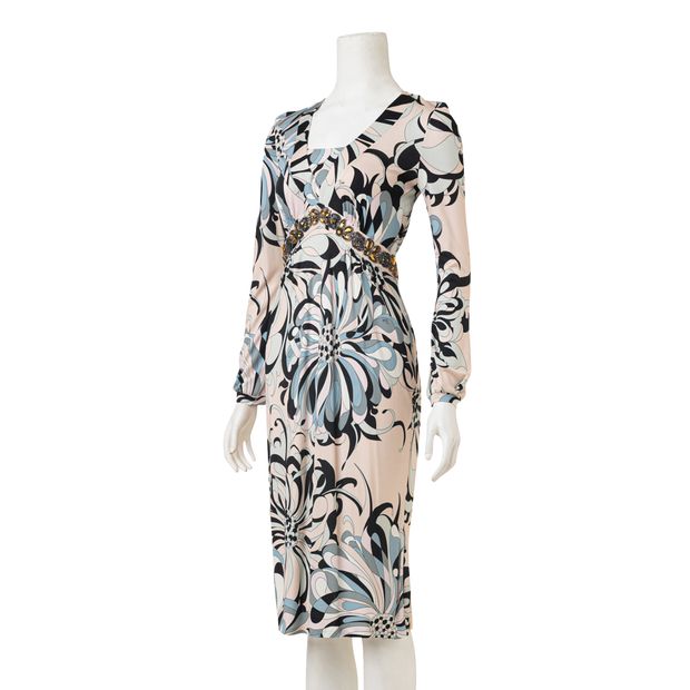 Emilio Pucci Multi Print Bejewelled Dress