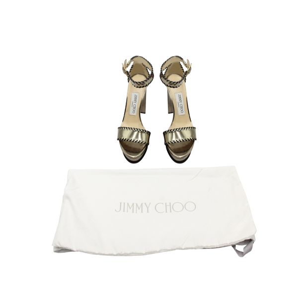 Jimmy Choo Gunmetal Metallic Leather High Heel Sandals