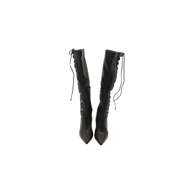 Christian Louboutin Lace-Up Knee Boots in Black Leather