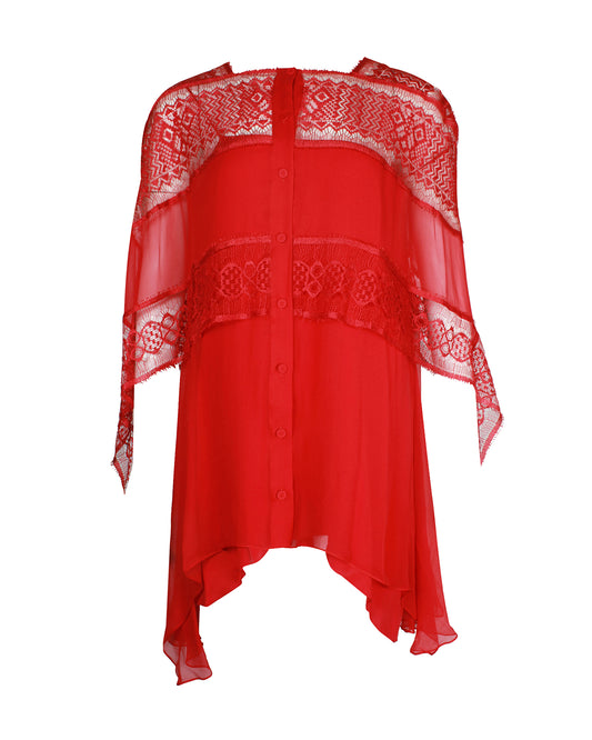 Red Lace Transparent Shirt with Camisole