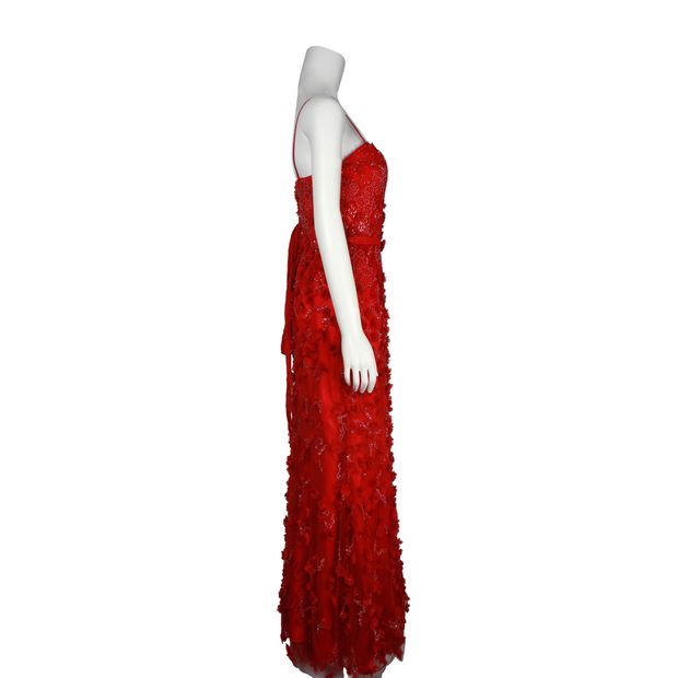 CONTEMPORARY DESIGNER Red Floral Tulle Dress