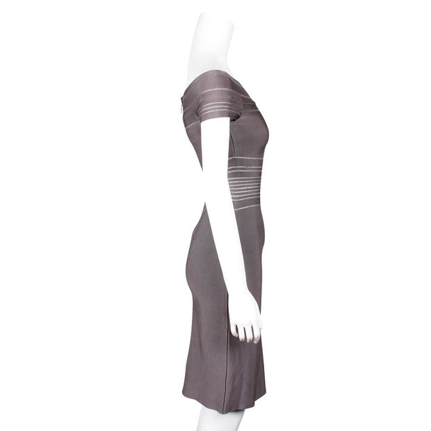 Herve Leger Dark Grey Bandage Dress With Scoop Neck