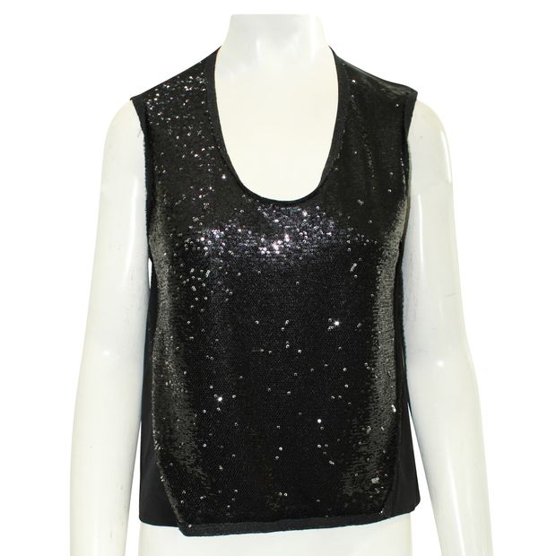 MAJE Black Sequined and Silk Top