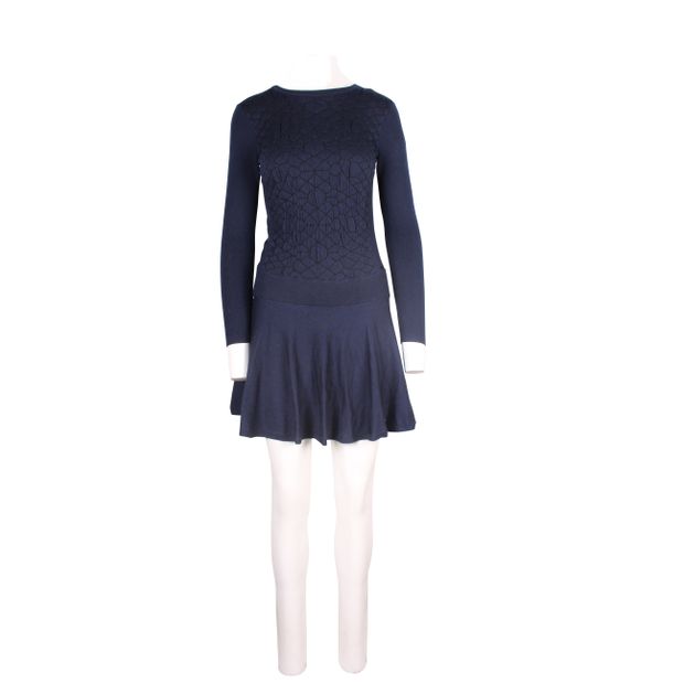 CONTEMPORARY DESIGNER Blue Knit Long Sleeves Flared Dress