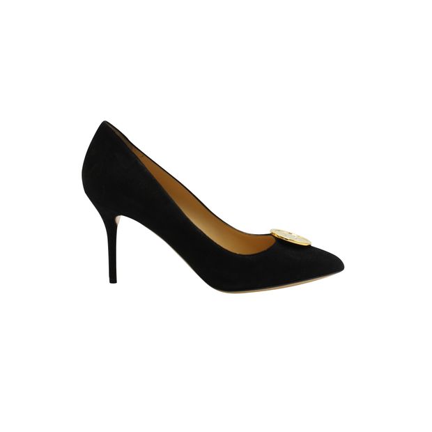Charlotte Olympia Black Suede Limited Edition Desiree Button Up Pumps
