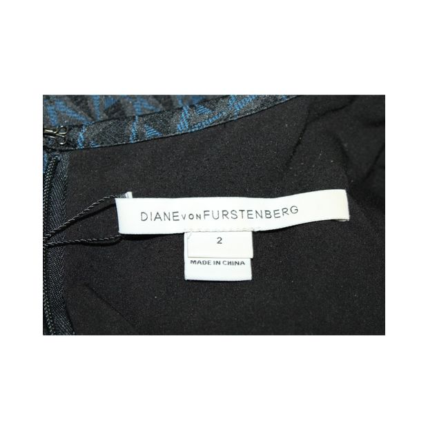 Diane Von Furstenberg Blue & Black Printed Midi Dress