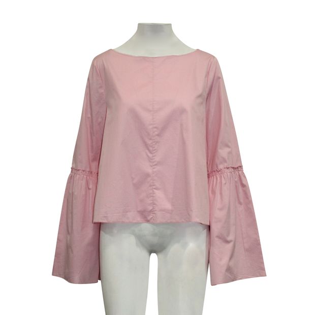 Contemporary Designer Pink Boat Neck Blouse With Ruffles