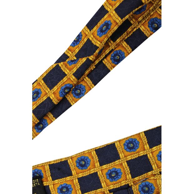 LANVIN Navy Blue/ Yellow Print Silk Tie