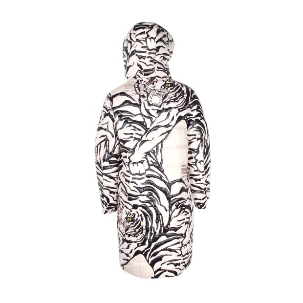 Valentino x Moncler Tiger Print Puffer Coat in White Nylon