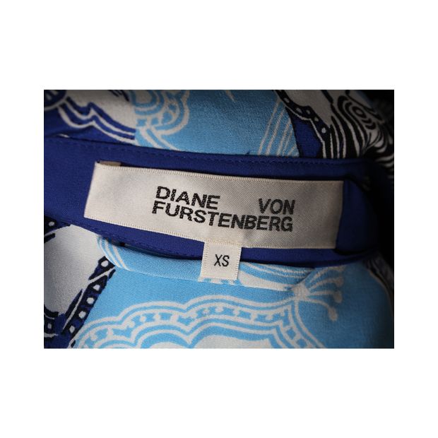 Diane Von Furstenberg Blue Print Shirt Dress With Buttons