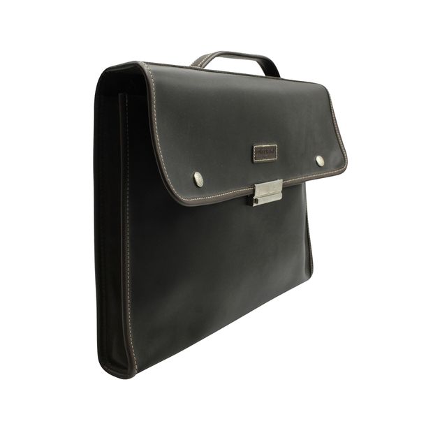 Longchamp Black Briefcase With Silver Hardware
