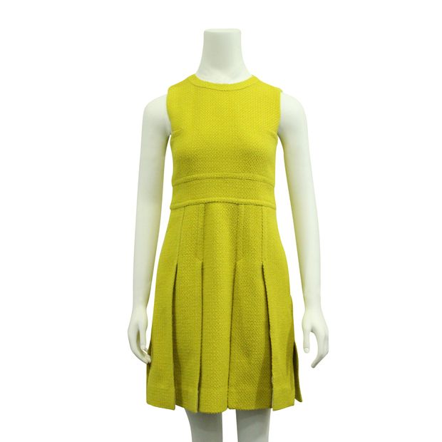 Diane Von Furstenberg Green / Yellow Jackie Novelty Boucle Dress