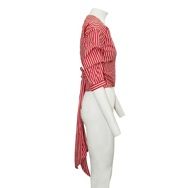 Contemporary Designer Red Striped Wrap Shirt