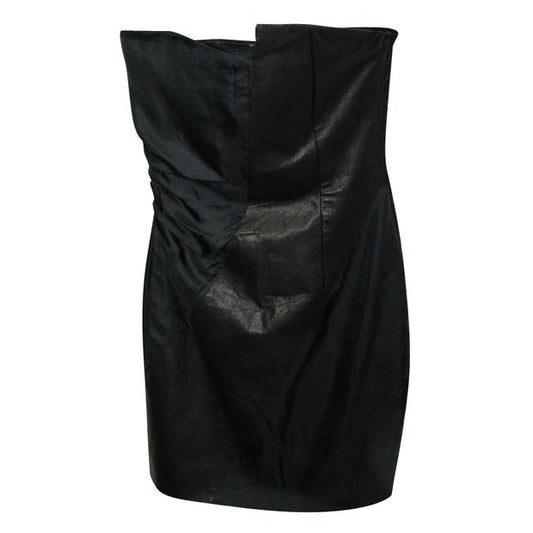 ALICE + OLIVIA Black Strapless Dress with Leather Panel