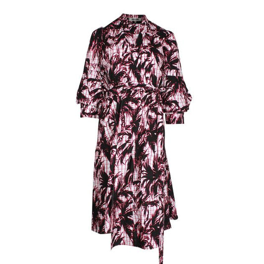 Black and Pink Print Wrap around Dress