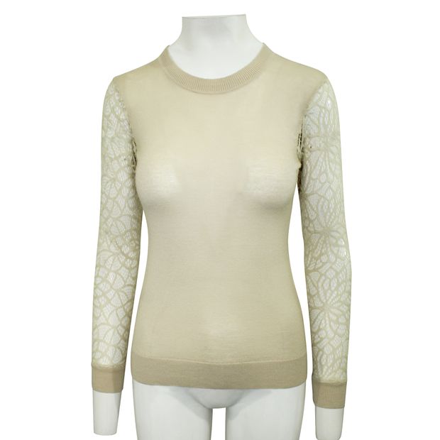 CONTEMPORARY DESIGNER Beige Lace Sleeves Top