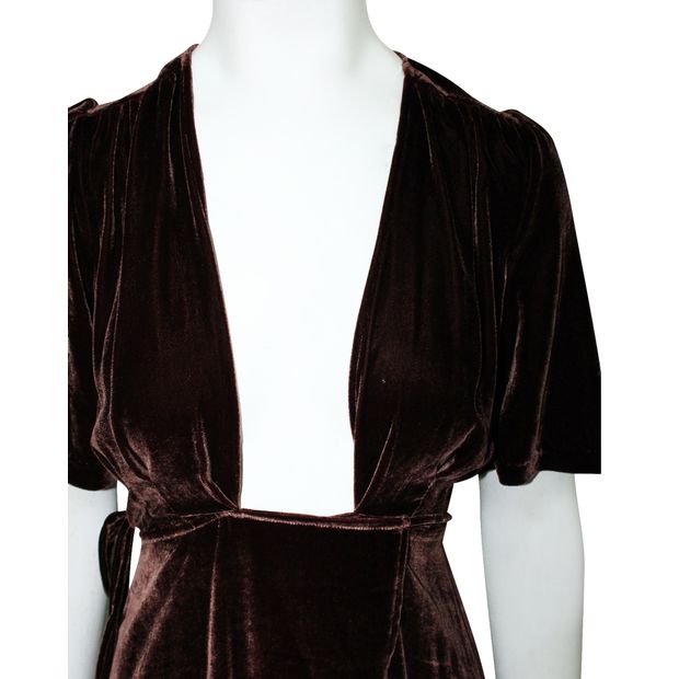 REFORMATION Dark Brown Velvet Wrap Midi Dress