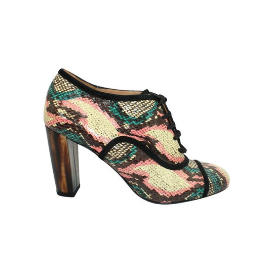 Colorful Snakeskin Lace-Up Boots