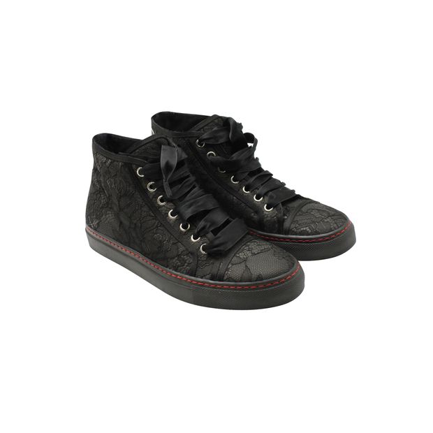 Valentino Black Lace High Top Ribbon Sneakers