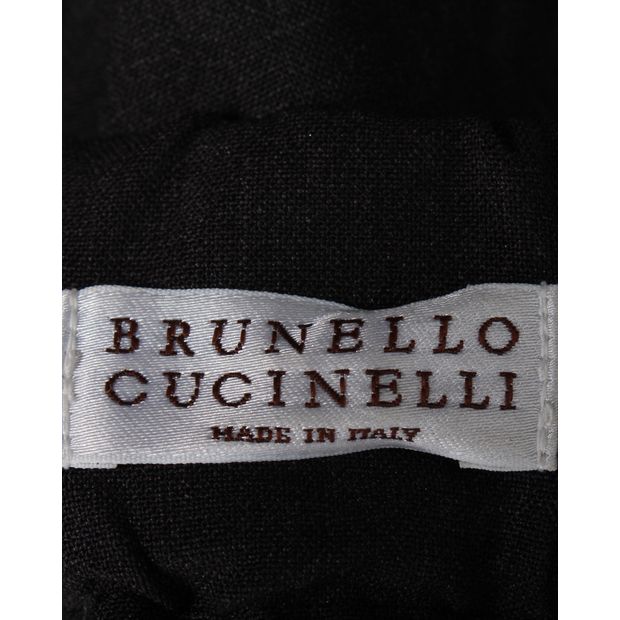 Brunello Cucinelli Crystal-Embellished Pencil Skirt in Grey Wool