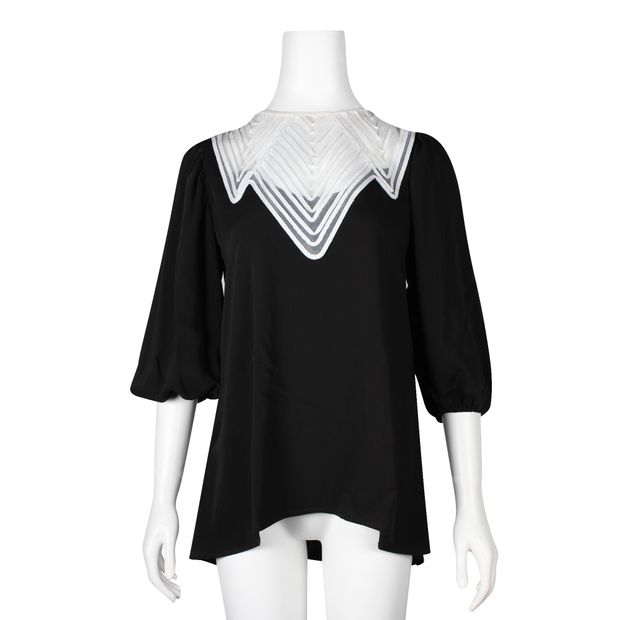 Contemporary Designer Black Blouse With White Details