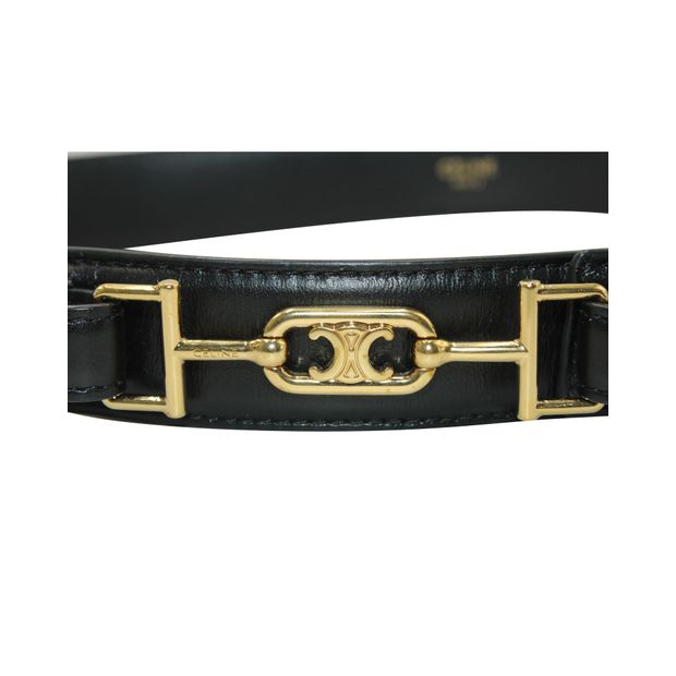 Celine Eperon Chain Belt with Hook in Black Calfskin Leather
