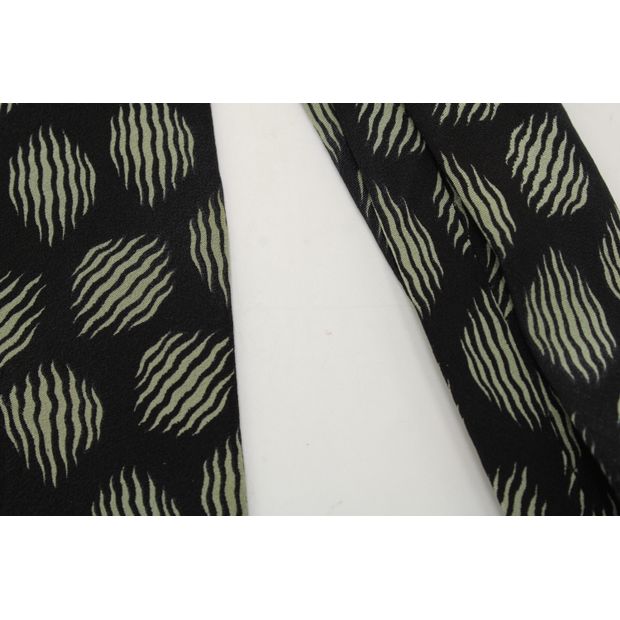CONTEMPORARY DESIGNER Black and Green Print Silk Tie