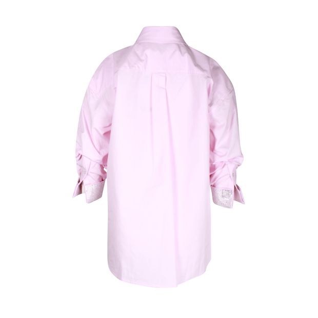Alexander Wang Crystal-Embellished Cuff Button-Up Shirt in Pink Cotton