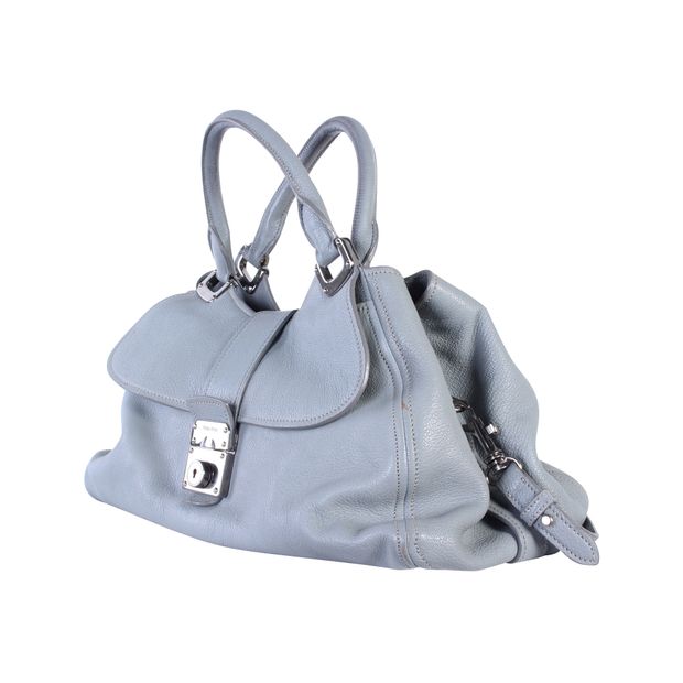 MIU MIU Blue Grey Leather Tote Bag