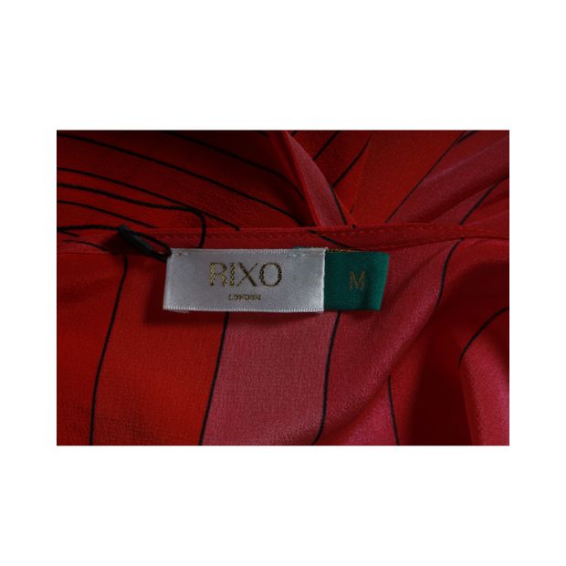 Rixo Red & Pink Striped Silk Wrap Dress
