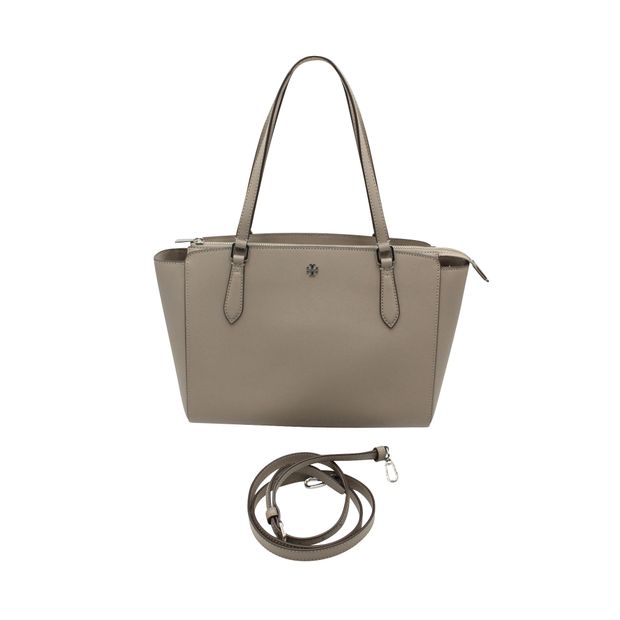 Tory Burch Taupe Saffiano Shoulder Bag With Crossbody Strap